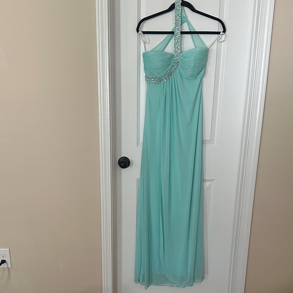 Cache Light Blue-Green dress with an embellished bodice and strap Size 2